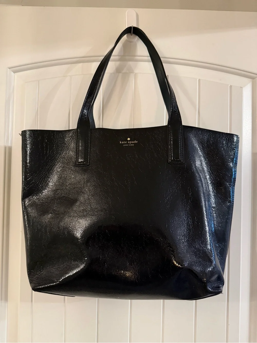 kate spade Black Patent Tote with Gold Logo